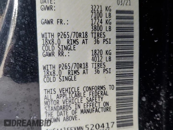 2021 Nissan Titan SV with VIN 1N6AA1EEXMN520417, listed as a Copart auction lot 46589185 with 85,530 mi miles and Salvage Title. Bid and sale history available at DreamBid. Image 12.
