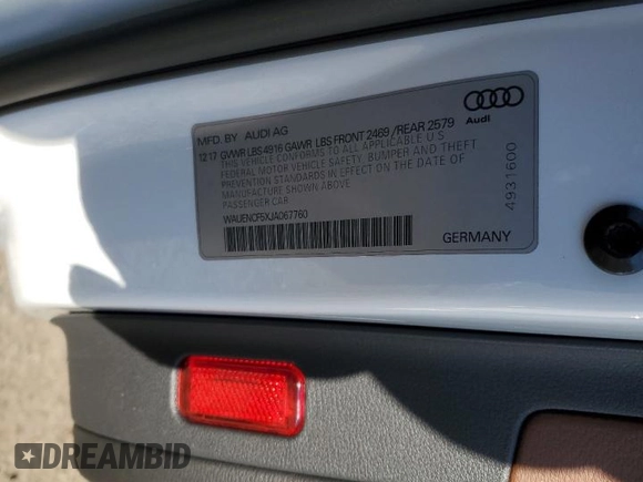 2018 Audi A5 Sportback Premium Plus with VIN WAUENCF5XJA067760, listed as a Copart auction lot 37742704 with 37,419 mi miles. Bid and sale history available at carsss.com. Image 13.