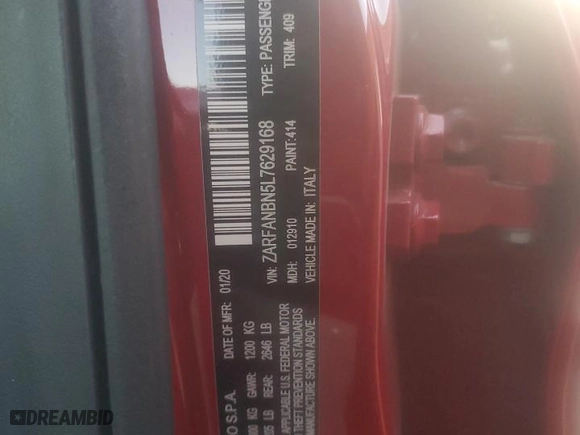 2020 Alfa Romeo Giulia Ti Sport with VIN ZARFANBN5L7629168, listed as a Copart auction lot 73591694 with 0 mi miles and Salvage Title. Bid and sale history available at carsss.com. Image 15.
