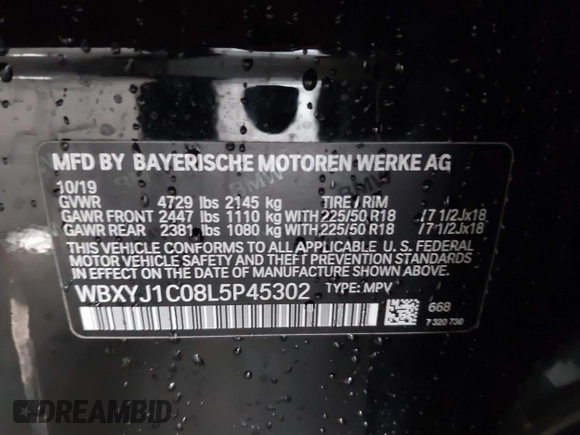 2020 BMW X2 xDrive28i z VIN WBXYJ1C08L5P45302, wystawiony jako IAAI lot #41788245 z przebiegiem 57 000 mil mil oraz . Historia ofert i sprzedaży dostępna na DreamBid. Obrazek 9.