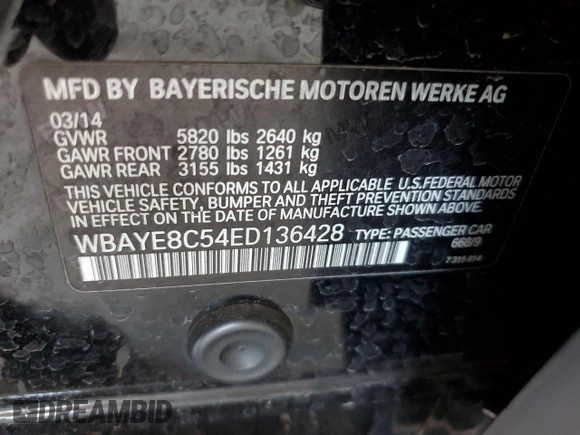 2014 BMW 7 Series ALPINA B7 z VIN WBAYE8C54ED136428, wystawiony jako Copart lot #61866855 z przebiegiem 126 118 mil mil oraz Szkoda całkowita • Salvage title. Historia ofert i sprzedaży dostępna na DreamBid. Obrazek 12.