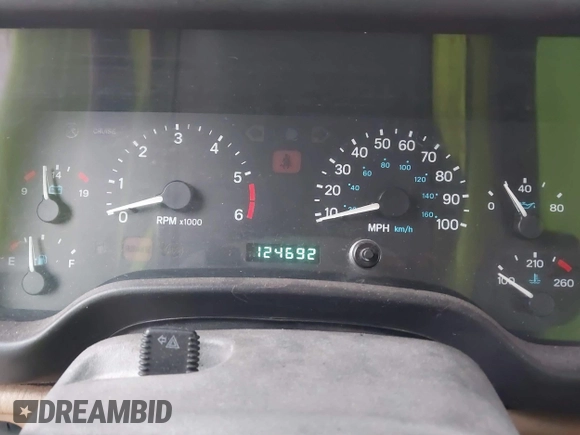1999 Jeep Wrangler SE with VIN 1J4FY29P6XP408738, listed as a IAAI auction lot 41716999 with 124,692 mi miles. Bid and sale history available at carsss.com. Image 7.