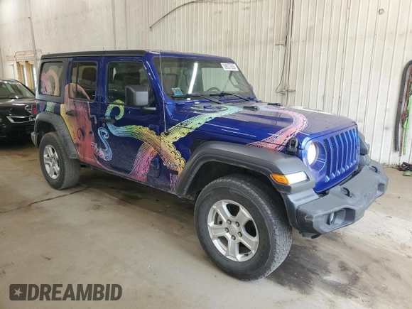 2019 Jeep Wrangler Unlimited Sport S with VIN 1C4HJXDG3KW504073, listed as a Copart auction lot 59037655 with 80,523 mi miles and Salvage title. Bid and sale history available at DreamBid. Image 4.