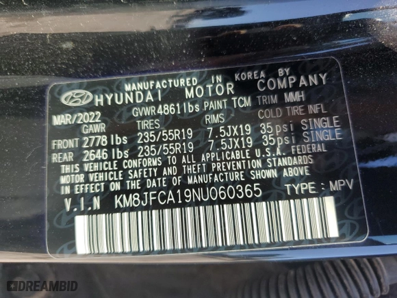 2022 Hyundai Tucson Hybrid SEL Convenience with VIN KM8JFCA19NU060365, listed as a Copart auction lot 48639145 with 91,779 mi miles and Salvage Title. Bid and sale history available at carsss.com. Image 16.