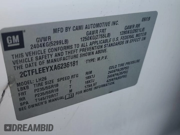 2010 GMC Terrain SLE-2 с VIN 2CTFLEEYXA6236181, выставлен на аукционе Copart как лот 79565364 с пробегом Не указан миль и На запчасти • Non repairable. История ставок и продаж доступна на DreamBid. Изображение 13.