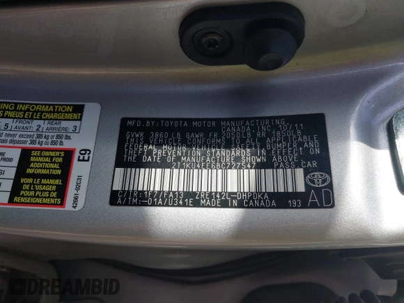 2011 Toyota Matrix z VIN 2T1KU4EE6BC727547, wystawiony jako IAAI lot #41810653 z przebiegiem Nie podano mil oraz . Historia ofert i sprzedaży dostępna na DreamBid. Obrazek 9.