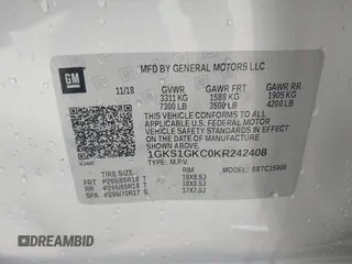 2019 GMC Yukon XL SLT z VIN 1GKS1GKC0KR242408, wystawiony jako IAAI lot #42144783 z przebiegiem Nie podano mil oraz . Historia ofert i sprzedaży dostępna na DreamBid. Obrazek 9.