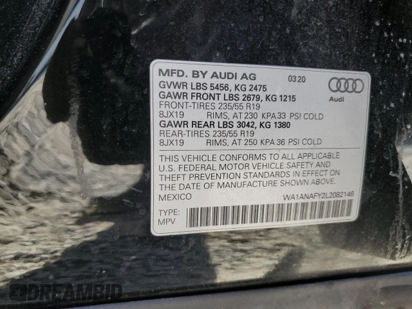 2020 Audi Q5 Premium z VIN WA1ANAFY2L2082146, wystawiony jako Copart lot #88614545 z przebiegiem 67 352 mil mil oraz Nie do naprawy • Non repairable. Historia ofert i sprzedaży dostępna na DreamBid. Obrazek 15.