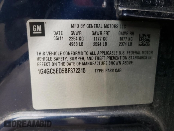2011 Buick LaCrosse CXL with VIN 1G4GC5ED5BF372315, listed as a Copart auction lot 72648304 with 133,635 mi miles and Salvage Title. Bid and sale history available at carsss.com. Image 14.