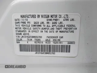 2011 Infiniti G25 Sedan x with VIN JN1DV6AR3BM652760, listed as a IAAI auction lot 41446608 with 89,155 mi miles. Bid and sale history available at carsss.com. Image 9.