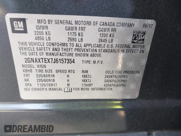 2018 Chevrolet Equinox LT with VIN 2GNAXTEX7J6157354, listed as a IAAI auction lot 41674940 with 137,806 mi miles. Bid and sale history available at carsss.com. Image 9.