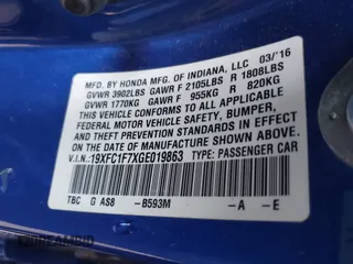 2016 Honda Civic EX-L with VIN 19XFC1F7XGE019863, listed as a IAAI auction lot 42361161 with 118,907 mi miles and . Bid and sale history available at DreamBid. Image 9.