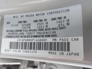 2023 Mazda Mazda3 Hatchback 2.5 S Premium with VIN JM1BPBMM9P1608889, listed as a IAAI auction lot 41206243 with 22,217 mi miles. Bid and sale history available at carsss.com. Image 9.