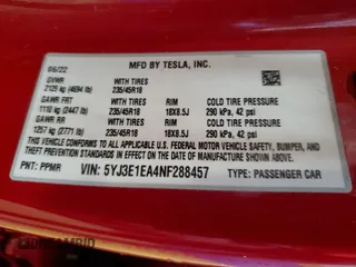2022 Tesla Model 3 with VIN 5YJ3E1EA4NF288457, listed as a Copart auction lot 54330835 with 123,553 mi miles and Clean Title. Bid and sale history available at carsss.com. Image 13.