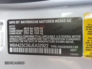 2018 BMW 4 Series 440i with VIN WBA4Z5C56JEA32922, listed as a Copart auction lot 85752364 with 31,105 mi miles and Salvage title. Bid and sale history available at DreamBid. Image 14.