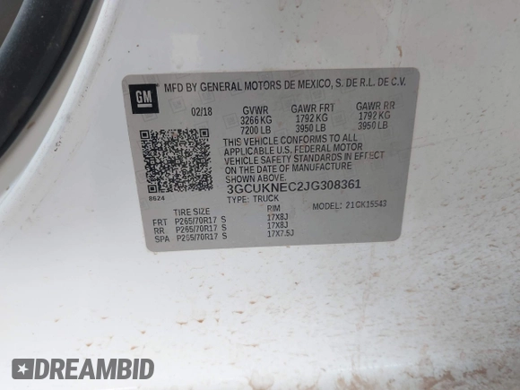 2018 Chevrolet Silverado 1500 Work Truck with VIN 3GCUKNEC2JG308361, listed as a IAAI auction lot 41741803 with 121,793 mi miles. Bid and sale history available at carsss.com. Image 9.