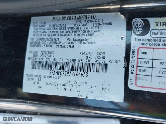 2007 Ford Fusion SE with VIN 3FAHP07Z97R164673, listed as a IAAI auction lot 41837270 with 190,453 mi miles. Bid and sale history available at carsss.com. Image 9.