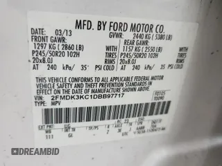 2013 Ford Edge Limited с VIN 2FMDK3KC1DBB97717, выставлен на аукционе Copart как лот 61457395 с пробегом 163 315 миль миль и Списание • Salvage title. История ставок и продаж доступна на DreamBid. Изображение 13.
