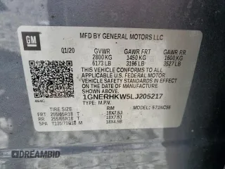 2020 Chevrolet Traverse LT z VIN 1GNERHKW5LJ205217, wystawiony jako Copart lot #55783375 z przebiegiem 111 307 mil mil oraz Nie do naprawy • Non repairable. Historia ofert i sprzedaży dostępna na DreamBid. Obrazek 14.