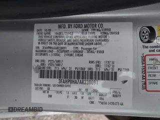2010 Ford Fusion SE with VIN 3FAHP0HA7AR238091, listed as a IAAI auction lot 41847624 with 157,381 mi miles. Bid and sale history available at carsss.com. Image 9.