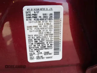 2007 Nissan Murano S with VIN JN8AZ08W77W662737, listed as a IAAI auction lot 42115990 with 98,755 mi miles and . Bid and sale history available at DreamBid. Image 9.