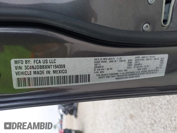 2022 Jeep Compass Latitude z VIN 3C4NJDBBXNT194359, wystawiony jako IAAI lot #42434355 z przebiegiem 45 090 mil mil oraz . Historia ofert i sprzedaży dostępna na DreamBid. Obrazek 9.
