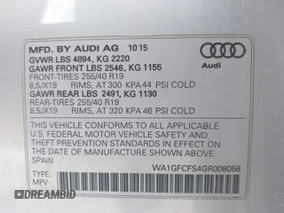 2016 Audi Q3 Prestige with VIN WA1GFCFS4GR008058, listed as a IAAI auction lot 41749276 with 105,692 mi miles. Bid and sale history available at carsss.com. Image 9.