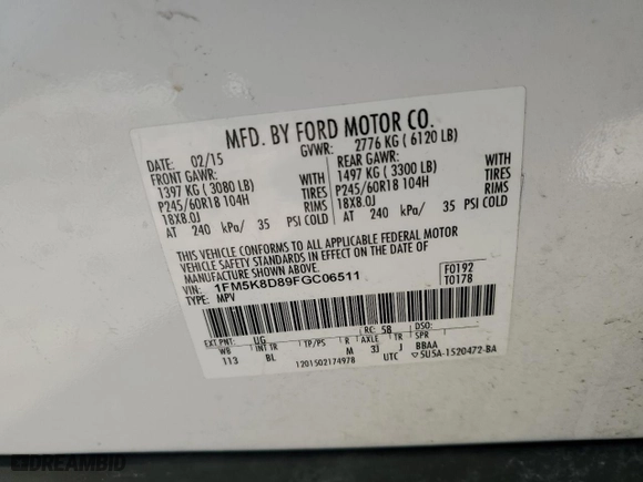2015 Ford Explorer XLT with VIN 1FM5K8D89FGC06511, listed as a Copart auction lot 47846655 with 188,474 mi miles and Clean Title. Bid and sale history available at carsss.com. Image 13.
