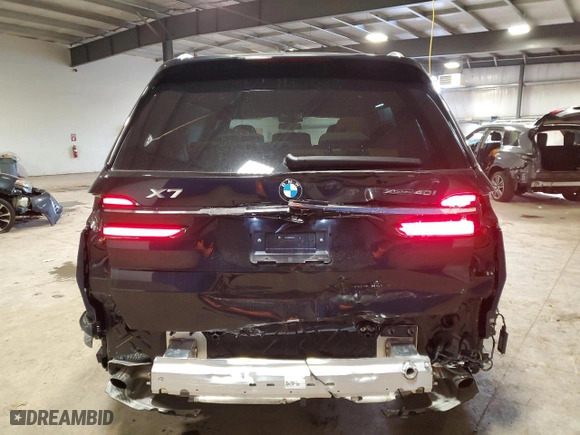 2025 BMW X7 xDrive40i with VIN 5UX23EM05S9X70103, listed as a Copart auction lot 49387605 with 771 mi miles and Salvage Title. Bid and sale history available at carsss.com. Image 6.