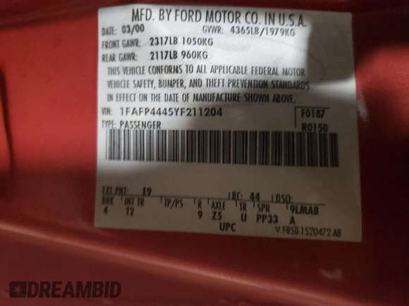 2000 Ford Mustang with VIN 1FAFP4445YF211204, listed as a Copart auction lot 82111424 with 126,748 mi miles and Salvage Title. Bid and sale history available at carsss.com. Image 13.