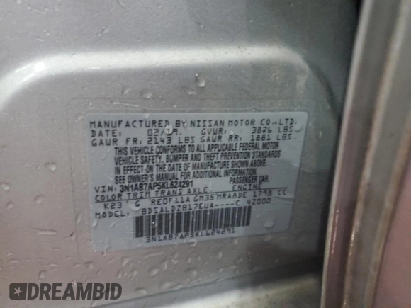 2019 Nissan Sentra SV with VIN 3N1AB7AP5KL624291, listed as a Copart auction lot 45900625 with Not Provided miles and Non Repairable. Bid and sale history available at carsss.com. Image 13.