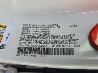 2023 Honda Accord Touring with VIN 1HGCY2F81PA025025, listed as a Copart auction lot 60253695 with 42,312 mi miles and Salvage title. Bid and sale history available at DreamBid. Image 12.