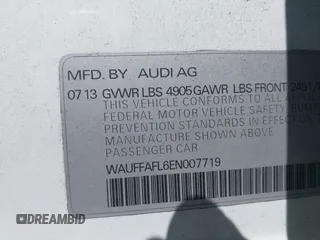 2014 Audi A4 Premium Plus with VIN WAUFFAFL6EN007719, listed as a IAAI auction lot 42530090 with 91,546 mi miles and . Bid and sale history available at DreamBid. Image 9.
