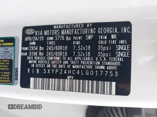 2020 Kia Telluride LX with VIN 5XYP24HC4LG017753, listed as a IAAI auction lot 41936146 with 125,797 mi miles and . Bid and sale history available at DreamBid. Image 9.