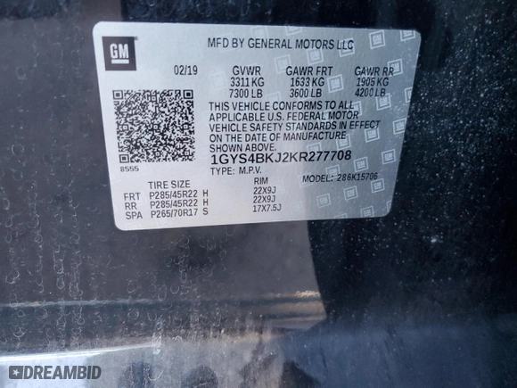 2019 Cadillac Escalade Luxury with VIN 1GYS4BKJ2KR277708, listed as a Copart auction lot 80950244 with 194,771 mi miles and Salvage Title. Bid and sale history available at carsss.com. Image 12.