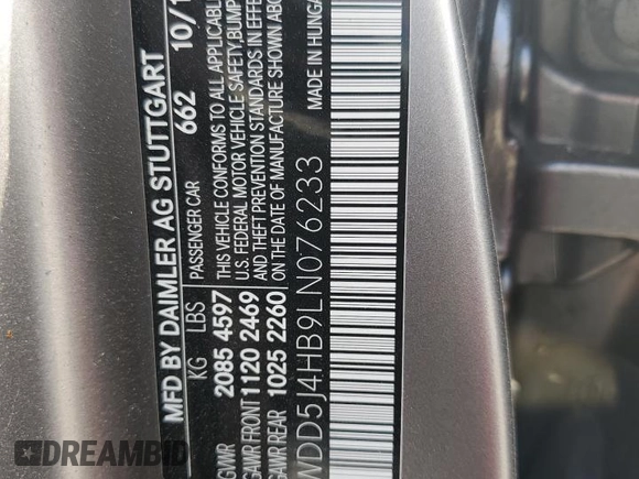 2020 Mercedes-Benz CLA with VIN WDD5J4HB9LN076233, listed as a Copart auction lot 41999163 with 28,085 mi miles. Bid and sale history available at carsss.com. Image 12.