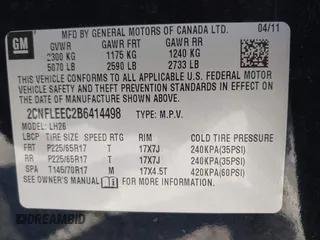 2011 Chevrolet Equinox LT w/1LT with VIN 2CNFLEEC2B6414498, listed as a IAAI auction lot 41894905 with 142,754 mi miles. Bid and sale history available at carsss.com. Image 9.
