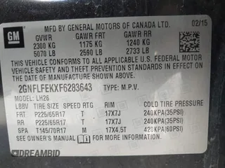 2015 Chevrolet Equinox LT with VIN 2GNFLFEKXF6283643, listed as a IAAI auction lot 41836238 with 239,907 mi miles. Bid and sale history available at carsss.com. Image 9.