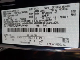 2024 Ford F-150 Lightning Flash с VIN 1FT6W3L72RWG16991, выставлен на аукционе Copart как лот 51786465 с пробегом 7 532 миль миль и Списание • Salvage title. История ставок и продаж доступна на DreamBid. Изображение 12.