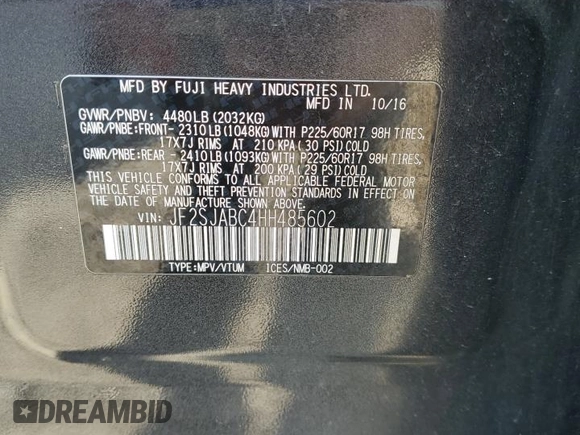 2017 Subaru Forester with VIN JF2SJABC4HH485602, listed as a Copart auction lot 53646155 with 156,935 mi miles and Salvage title. Bid and sale history available at DreamBid. Image 14.