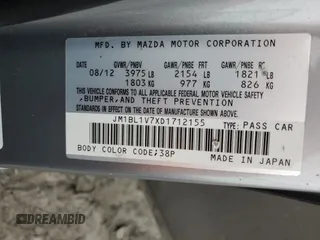 2013 Mazda 3 i Touring with VIN JM1BL1V7XD1712155, listed as a Copart auction lot 86358604 with Not Provided miles and Salvage Title. Bid and sale history available at DreamBid. Image 12.