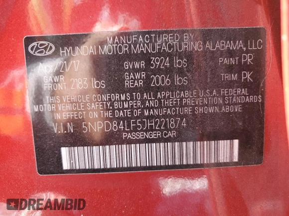 2018 Hyundai Elantra SEL with VIN 5NPD84LF5JH221874, listed as a Copart auction lot 54528095 with 76,122 mi miles and Salvage Title. Bid and sale history available at DreamBid. Image 12.