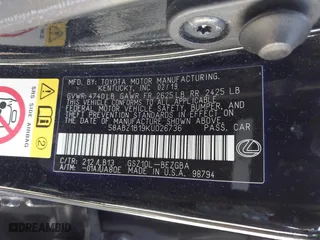 2019 Lexus ES with VIN 58ABZ1B19KU026736, listed as a IAAI auction lot 41742555 with 72,563 mi miles. Bid and sale history available at carsss.com. Image 9.