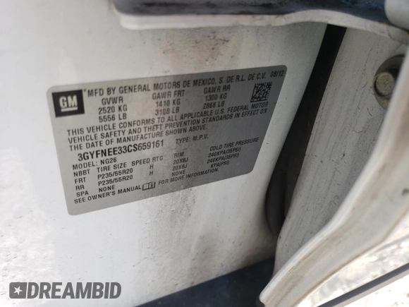 2012 Cadillac SRX Performance Collection with VIN 3GYFNEE33CS659161, listed as a Copart auction lot 76071724 with 149,586 mi miles and Salvage title. Bid and sale history available at DreamBid. Image 12.