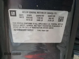 2014 Chevrolet Impala LT with VIN 2G1WB5E32E1100531, listed as a Copart auction lot 55635635 with 292,383 mi miles and Salvage title. Bid and sale history available at DreamBid. Image 12.