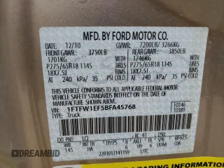 2011 Ford F-150 XL with VIN 1FTFW1EF5BFA45768, listed as a Copart auction lot 59952055 with 150,636 mi miles and Salvage title. Bid and sale history available at DreamBid. Image 13.