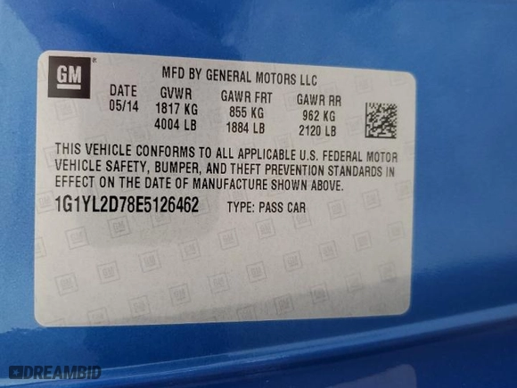 2014 Chevrolet Corvette Stingray Z51 3LT with VIN 1G1YL2D78E5126462, listed as a Copart auction lot 77984904 with 18,263 mi miles and Salvage Title. Bid and sale history available at carsss.com. Image 12.