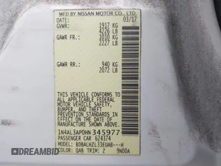 2017 Nissan Altima SR with VIN 1N4AL3AP0HN345977, listed as a IAAI auction lot 41937530 with 121,292 mi miles and . Bid and sale history available at carsss.com. Image 9.