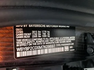 2021 BMW i3 with VIN WBY8P2C0XM7K09697, listed as a Copart auction lot 72103422 with 2,824 mi miles. Bid and sale history available at carsss.com. Image 12.