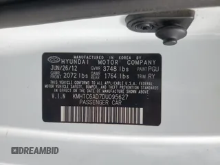 2013 Hyundai Veloster w/Gray Int with VIN KMHTC6AD7DU095627, listed as a Copart auction lot 52121225 with 86,261 mi miles and Salvage title. Bid and sale history available at DreamBid. Image 12.